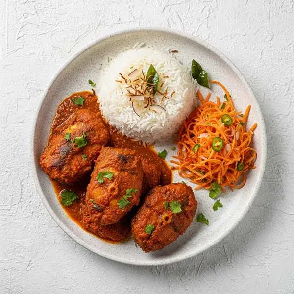 Goan (Rechado)Tawa Fish With Coconut Rice And Carrot Salad